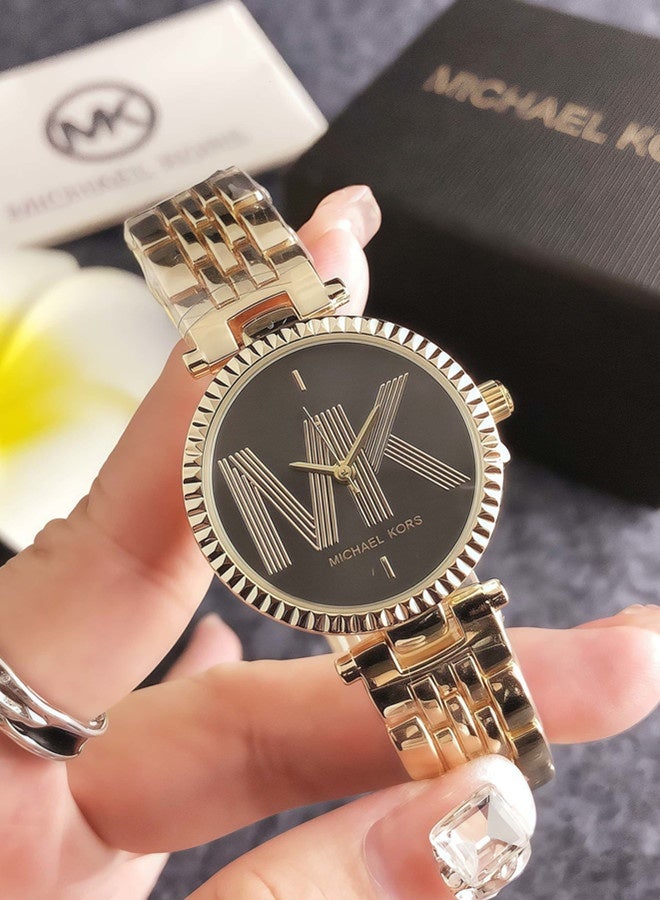 مايكل كورس كلاسيكي للرجال والنساء الموضة متعددة الوظائف سبيكة جولة الكوارتز ساعة الفولاذ المقاوم للصدأ حزام 30 سم