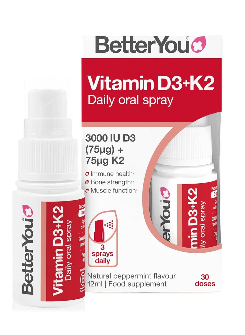 Vitamin D3 K2 Oral Spray, Fast Acting Vitamin D 3000 IU + Vitamin K2 (MK7) Supplement, Supports Bones, Teeth, Immune System & Blood Clotting, 1-Month Supply
