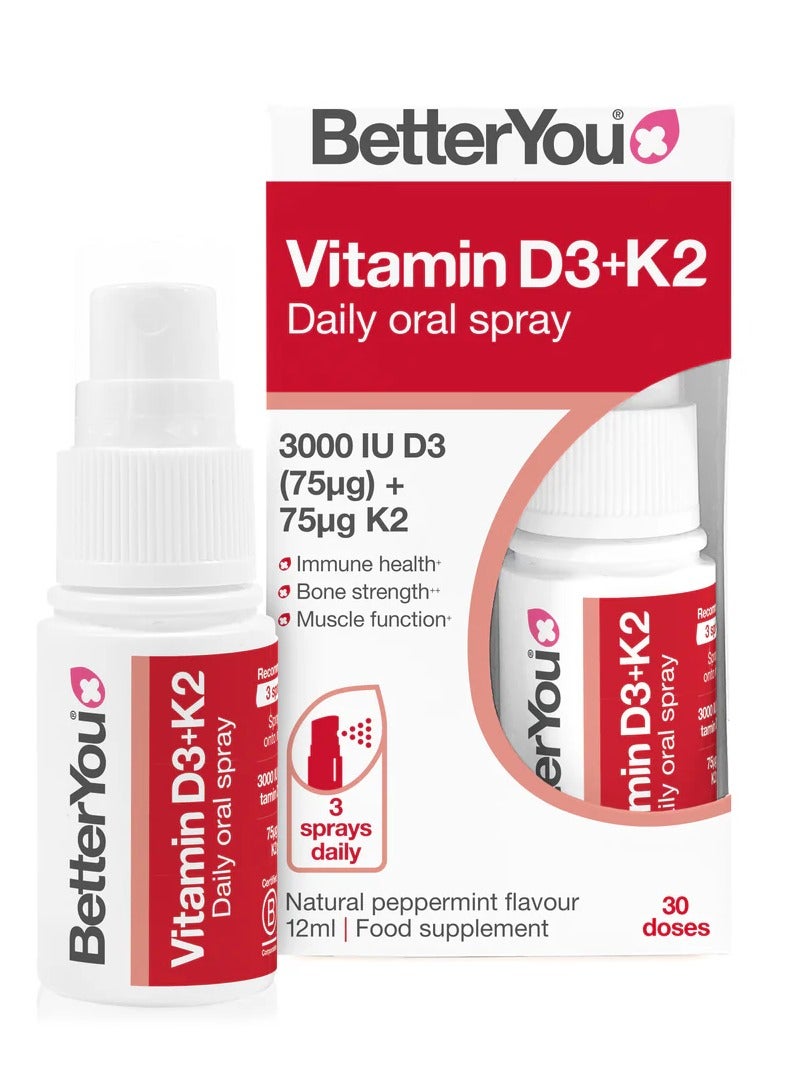 BetterYou Vitamin D3 K2 Oral Spray, Fast Acting Vitamin D 3000 IU + Vitamin K2 (MK7) Supplement, Supports Bones, Teeth, Immune System & Blood Clotting, 1-Month Supply - Image 1