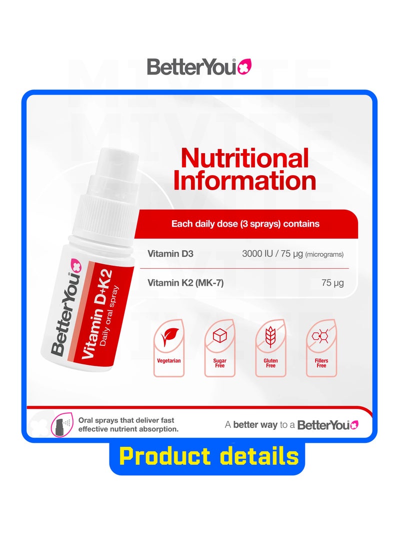 BetterYou Vitamin D3 K2 Oral Spray, Fast Acting Vitamin D 3000 IU + Vitamin K2 (MK7) Supplement, Supports Bones, Teeth, Immune System & Blood Clotting, 1-Month Supply - Image 3