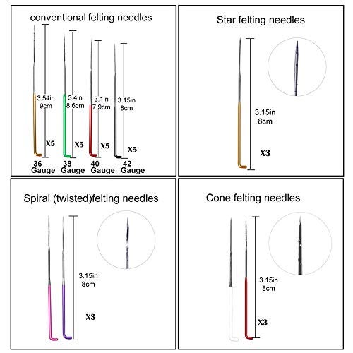 Mayboos 35 Pcs Needle Felting Needles,Wool Felting Supplies with 4 Types Star,Twisted,Cone,Triangular Felting Needles Color Coded Wool Felting Needles Tool Kit with Needle Box - Image 2