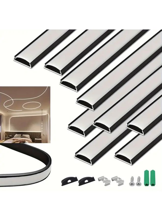 10 Pack 0.5M Flexible LED Channel Track Black Aluminum Housing With White Cover Ultra Thin Manual Bendable Anodized Arc Mounting For Strip Light - Image 1