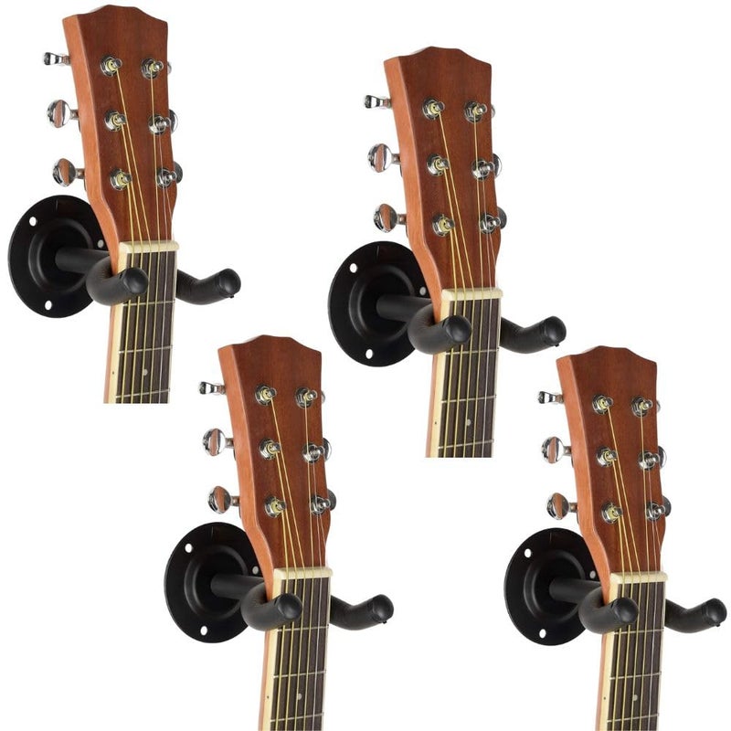 TechBlaze Guitar Wall Mount Hanger Metal Body Guitar Display Bracket Acoustic Guitar Hook Holder with Soft Pad for Electric Acoustic Classic Guitar Bass Banjo Mandolin-Black (Pack of 4) - Image 1