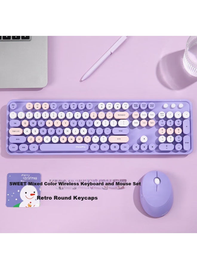 Mofii Sweet Wireless Retro Punk Keyboard And Mouse Set Office Keyboard And Mouse Set Mouse Computer Keyboard Notebook Keyboard Lavender Purple Gradient - Image 1