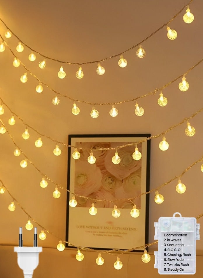 MODI 50 Meter 360LED Outdoor Warm Color Ball String Lights with 8 Lighting Modes - White Wire, 20W IP44 Waterproof Warm White Crystal  – Diwali Decor Lights - Image 1