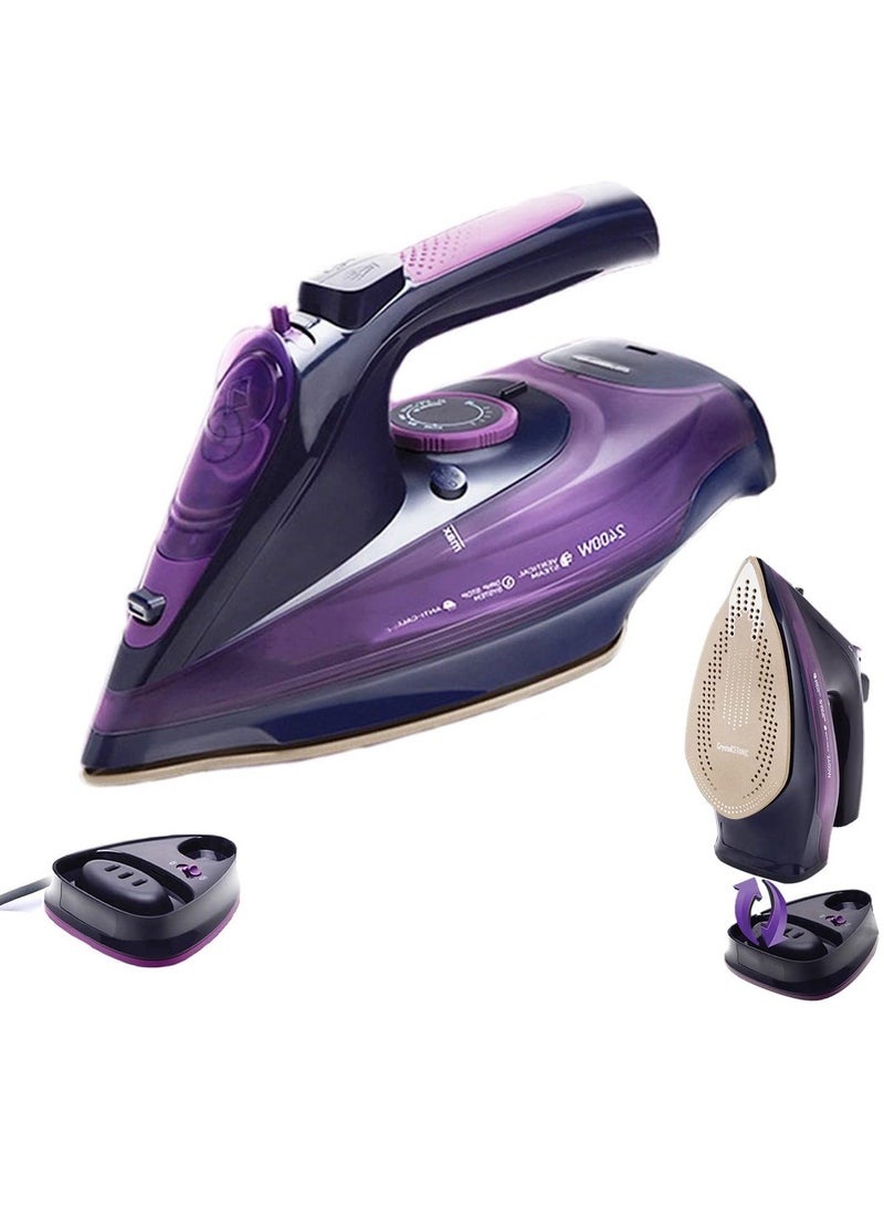 Steam iron 2400W Portable Cordless Steam Iron for Clothes with Non-Stick Soleplate Travel Steam Iron Mini Wireless with Control System Suitable for All Kind of Garments Garment Steamer (Purple)  - Image 1