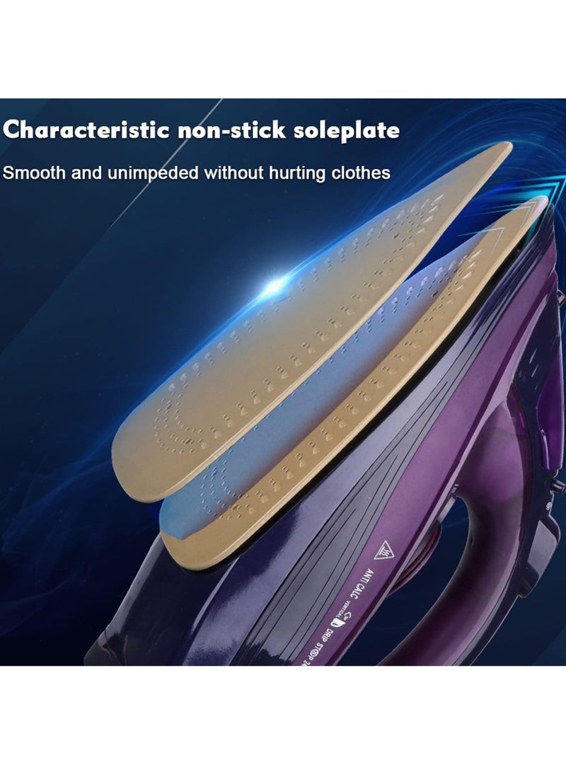 Steam iron 2400W Portable Cordless Steam Iron for Clothes with Non-Stick Soleplate Travel Steam Iron Mini Wireless with Control System Suitable for All Kind of Garments Garment Steamer (Purple)  - Image 4