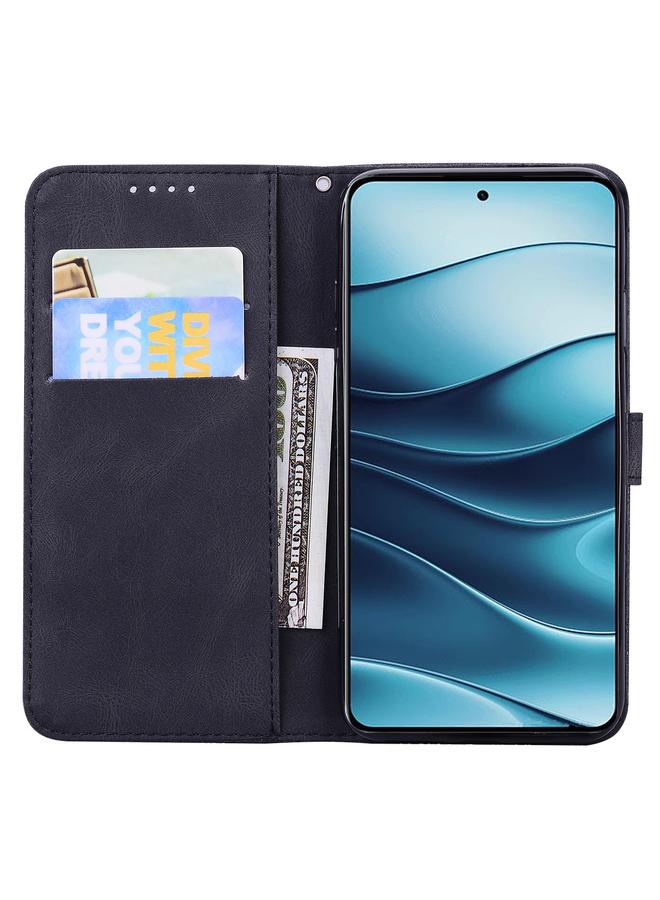 اس-توب جراب لهاتف Redmi Note 14 5G بتصميم جلدي عتيق مع نقش فراشات أفقية - Image 4