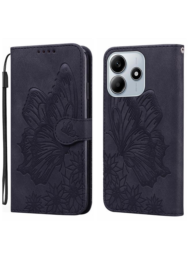 اس-توب جراب لهاتف Redmi Note 14 5G بتصميم جلدي عتيق مع نقش فراشات أفقية - Image 1