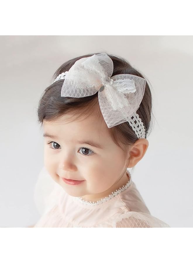 Excefore Bow Knot Headband For Baby Girls Soft Lace Floral Hairbands Ideal For Newborns Infants And Toddlers Hair Accessories - Image 1