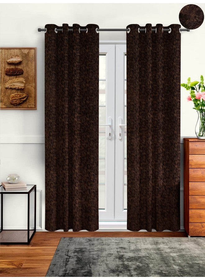 Cortina Cortina 2 Piece Solid Design Panel Eyelet Velvet Door Curtains - 7 Feet, Brown - Image 1