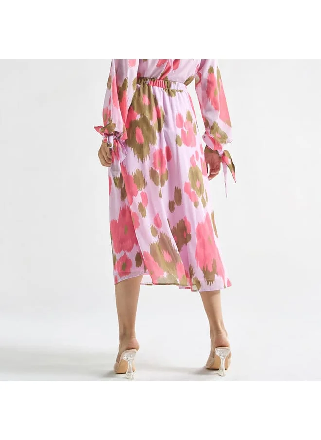 FAV All-Over Floral Print Midi Skirt with Elasticised Waistband