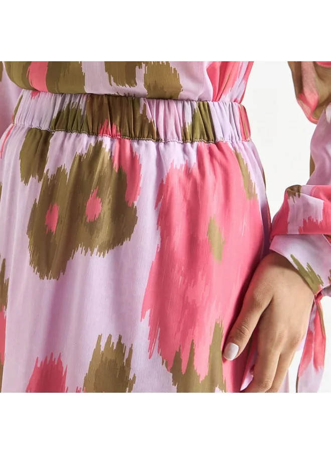 FAV All-Over Floral Print Midi Skirt with Elasticised Waistband