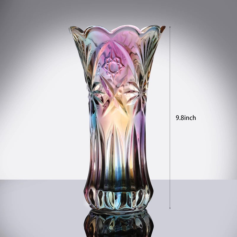 Yuccasly Glass Colorful Vase Glass Flower Vase Decor for Home Dining Table Living Room Office Wedding Holiday Party Handmade Pattern(Phoenix Tail Style) - Image 3