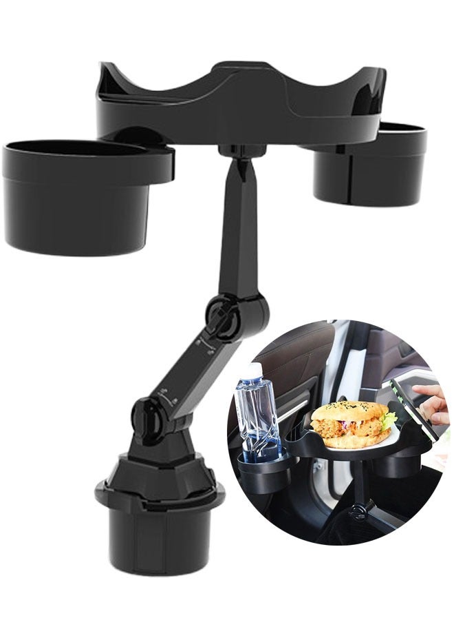 Generic Car Cup Holder Tray Adjustable Food Table Tray For Car With 360° Rotatable Phone Holder Extra Beverage Cup Holder For Stability Road Trip & Car Travel Essentials  - Image 1