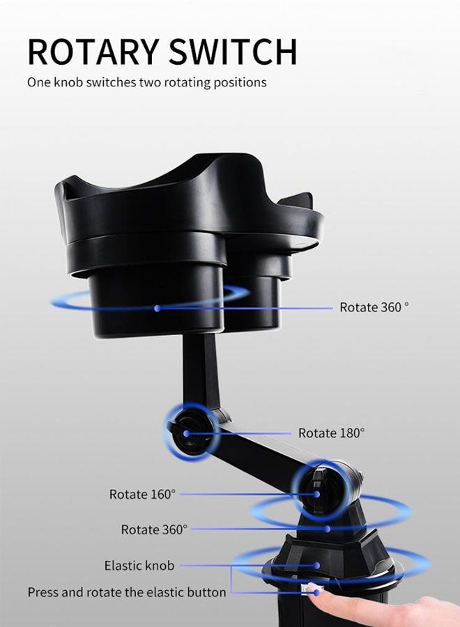 Generic Car Cup Holder Tray Adjustable Food Table Tray For Car With 360° Rotatable Phone Holder Extra Beverage Cup Holder For Stability Road Trip & Car Travel Essentials  - Image 4