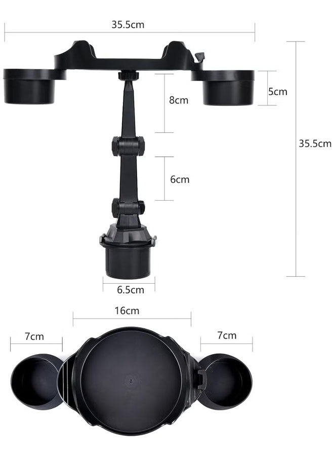 Generic Car Cup Holder Tray Adjustable Food Table Tray For Car With 360° Rotatable Phone Holder Extra Beverage Cup Holder For Stability Road Trip & Car Travel Essentials  - Image 2