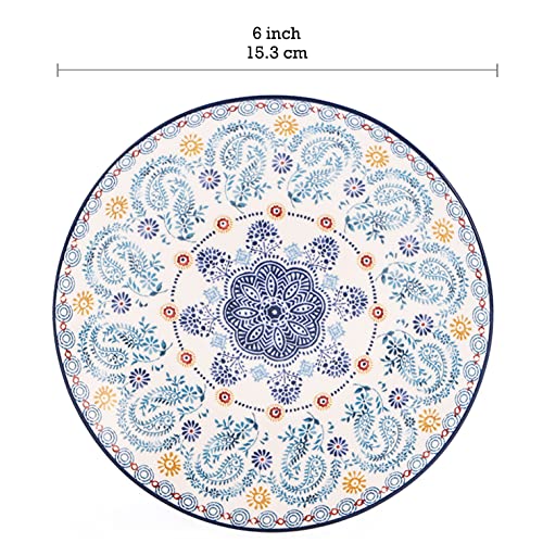 Bico Blue Talavera Appetizer Plates Set of 6, 6 Inch Small Ceramic Dessert Plates for Snacks, Salad, Tablescape, Microwave and Dishwasher Safe, Gift for Housewarming and Thanksgiving - Image 2