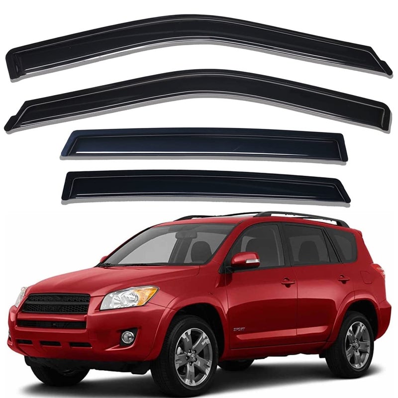 Lightronic Extra Durable Outside-Mount Auto Vent Window Visor, Fits 2006-2012 Toyota Rav4, UV Protection Rain Guard, Original Wind Deflector, No-Drill Easy Install, Dark Smoke, 4-Pcs - Image 1