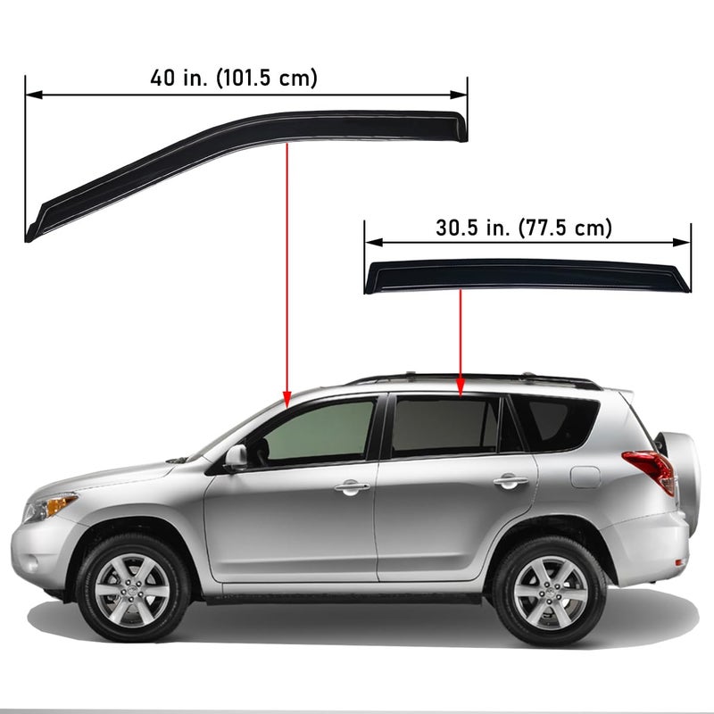 Lightronic Extra Durable Outside-Mount Auto Vent Window Visor, Fits 2006-2012 Toyota Rav4, UV Protection Rain Guard, Original Wind Deflector, No-Drill Easy Install, Dark Smoke, 4-Pcs - Image 2
