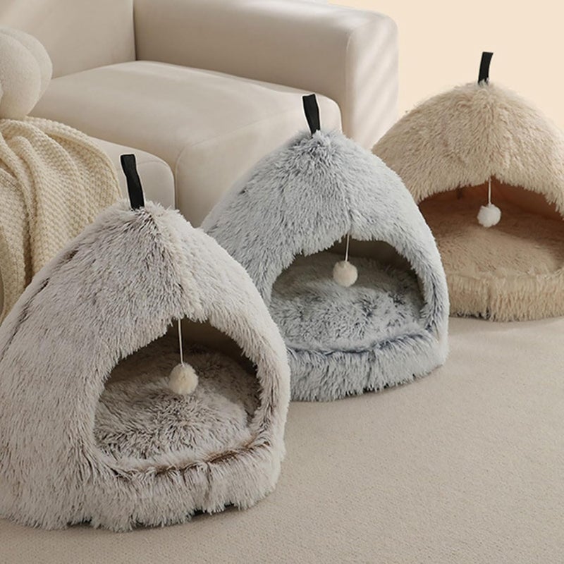 Furry Cats Cave Bed Plush Nonslip Bottom Half Enclosed Antistress for Indoor Home Use Small Dog Resting Sleep House Bed - Image 5