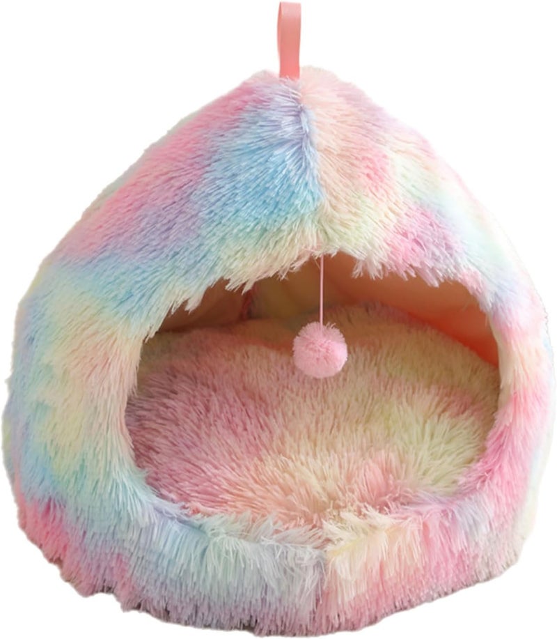 Furry Cats Cave Bed Plush Nonslip Bottom Half Enclosed Antistress for Indoor Home Use Small Dog Resting Sleep House Bed - Image 1
