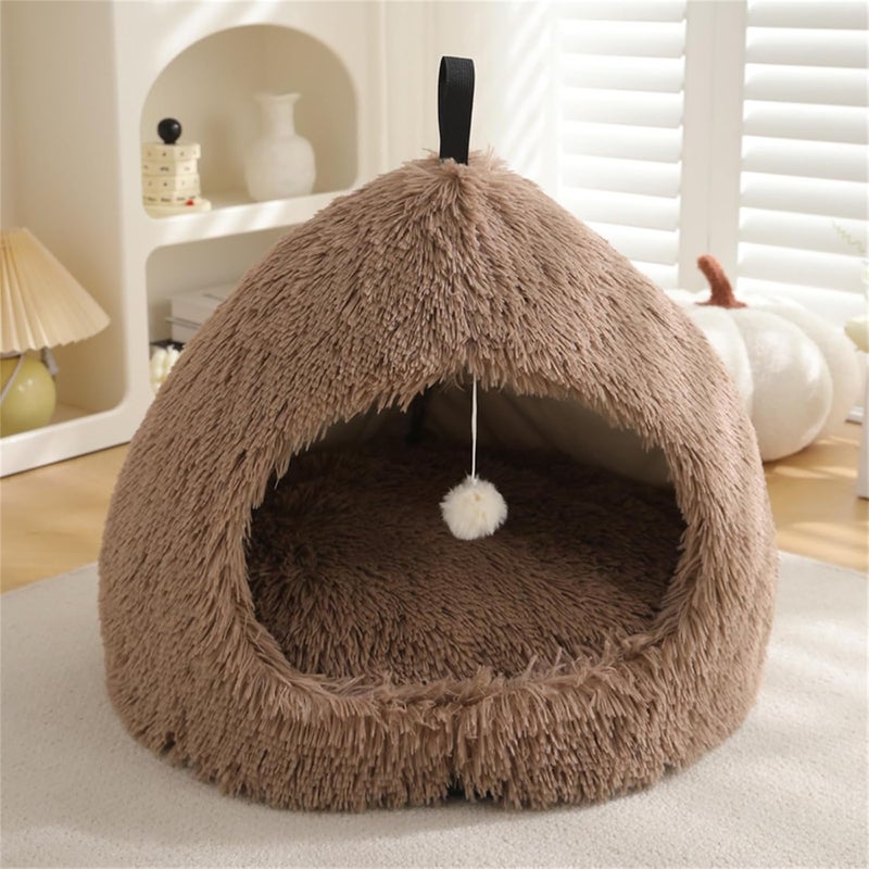 Furry Cats Cave Bed Plush Nonslip Bottom Half Enclosed Antistress for Indoor Home Use Small Dog Resting Sleep House Bed - Image 3