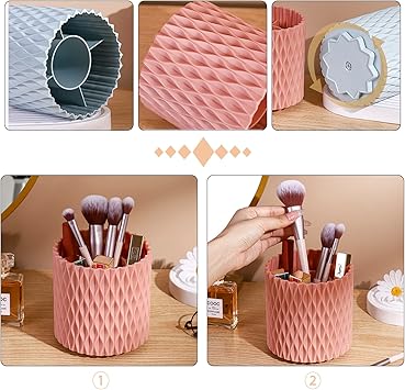 OWAYOTO Makeup Brush Holder Rotatable Makeup Brush Organiser Cup Makeup Container Storage White - Image 5