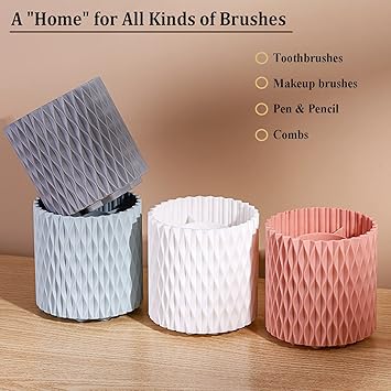 OWAYOTO Makeup Brush Holder Rotatable Makeup Brush Organiser Cup Makeup Container Storage White - Image 3