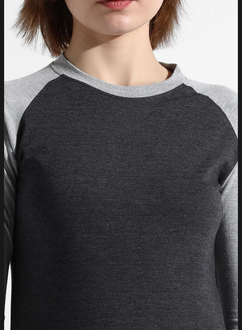 Campus Sutra Women's Charcoal Grey Colourblocked Regular Fit Top