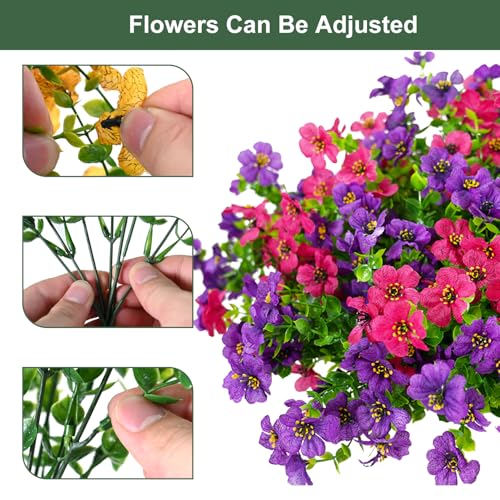 trytuny Artificial Flowers for Outdoor, UV Resistant Fake Silk Flowers, Realistic Faux Plants for Outside Indoor Porch Patio Window Box Planter Home Decor (20, Purple Rosy Pink) - Image 2