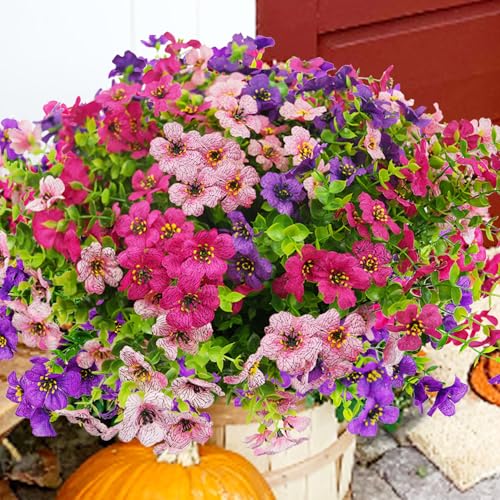 trytuny Artificial Flowers for Outdoor, UV Resistant Fake Silk Flowers, Realistic Faux Plants for Outside Indoor Porch Patio Window Box Planter Home Decor (20, Purple Rosy Pink) - Image 1