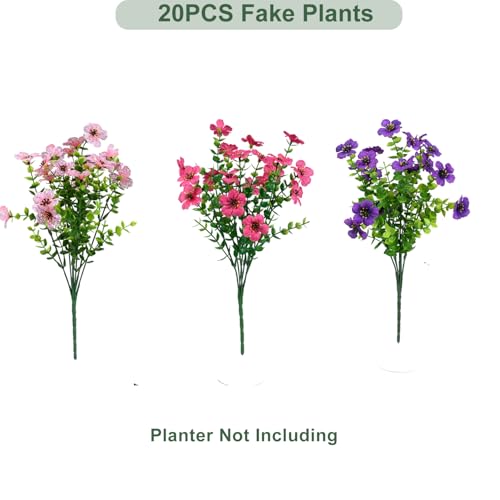 trytuny Artificial Flowers for Outdoor, UV Resistant Fake Silk Flowers, Realistic Faux Plants for Outside Indoor Porch Patio Window Box Planter Home Decor (20, Purple Rosy Pink) - Image 3