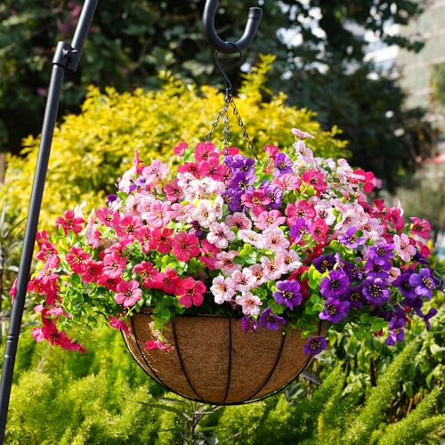 trytuny Artificial Flowers for Outdoor, UV Resistant Fake Silk Flowers, Realistic Faux Plants for Outside Indoor Porch Patio Window Box Planter Home Decor (20, Purple Rosy Pink) - Image 4