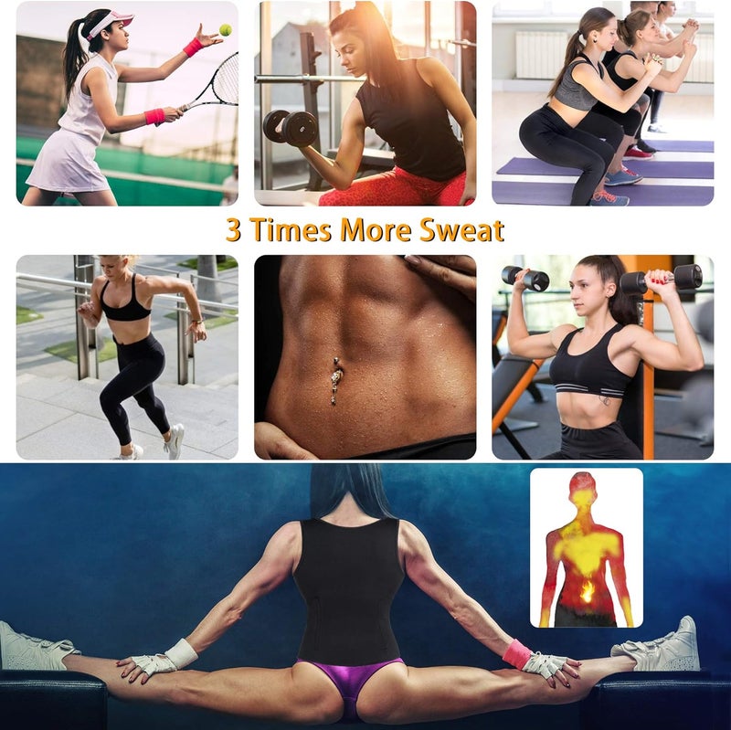 Nebility GAODI Women Waist Trainer Vest Slim Corset Neoprene Sauna Tank Top Zipper Workout Body Shaper Shirt (XL, Black Sauna Vest) - Image 5