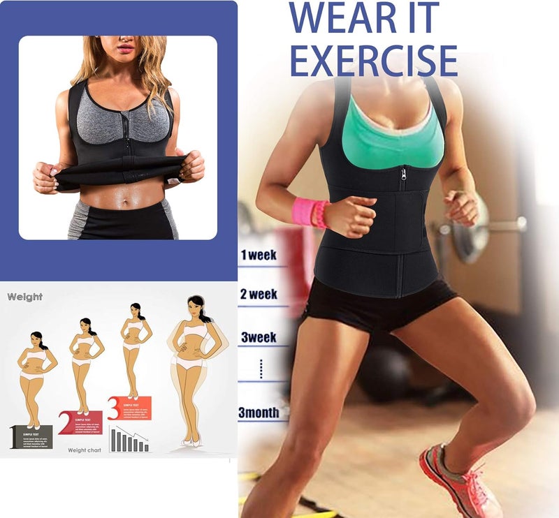 Nebility GAODI Women Waist Trainer Vest Slim Corset Neoprene Sauna Tank Top Zipper Workout Body Shaper Shirt (XL, Black Sauna Vest) - Image 4