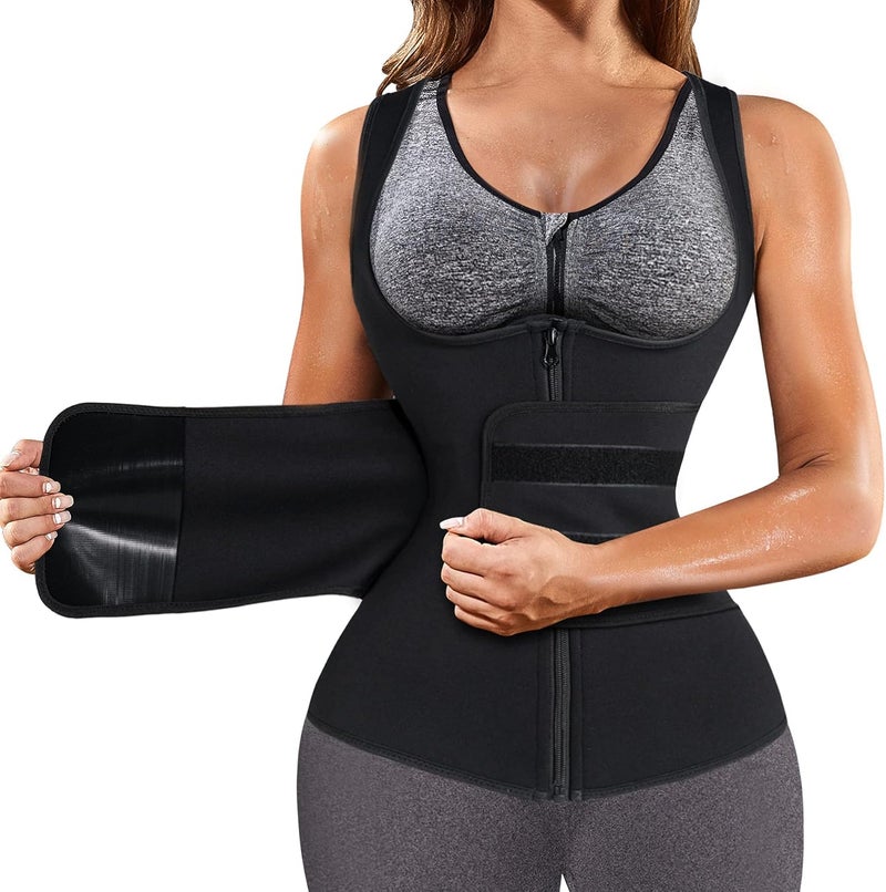 Nebility GAODI Women Waist Trainer Vest Slim Corset Neoprene Sauna Tank Top Zipper Workout Body Shaper Shirt (XL, Black Sauna Vest) - Image 1