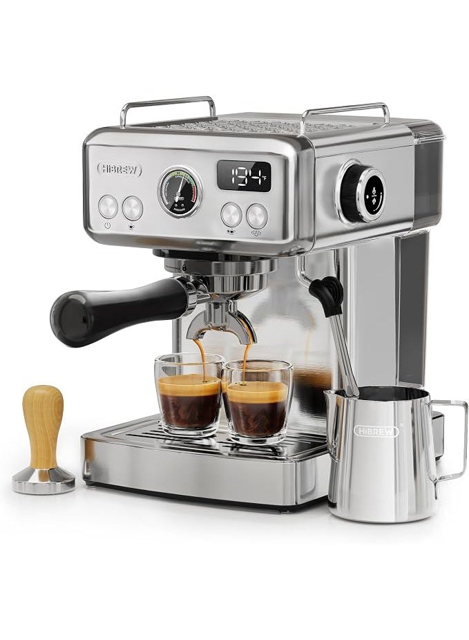 هيبرو ماكينة تحضير الإسبريسو القابلة للبرمجة HIBREW H10A، ماكينة إسبريسو من الفولاذ المقاوم للصدأ بضغط 19 بار مزودة بأنبوب بخار وخزان مياه قابل للإزالة سعة 1.8 لتر. - Image 1