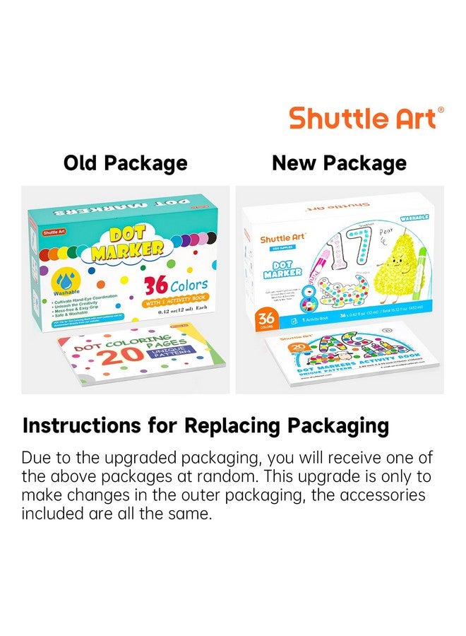 شاتل أرت أقلام تحديد نقطية قابلة للغسل 36 لونًا مع كتاب أنشطة مجاني، لوازم فنية ممتعة للأطفال الصغار ومرحلة ما قبل المدرسة، أقلام تلوين غير سامة تعتمد على الماء، أقلام تحديد نقطية فنية - Image 1