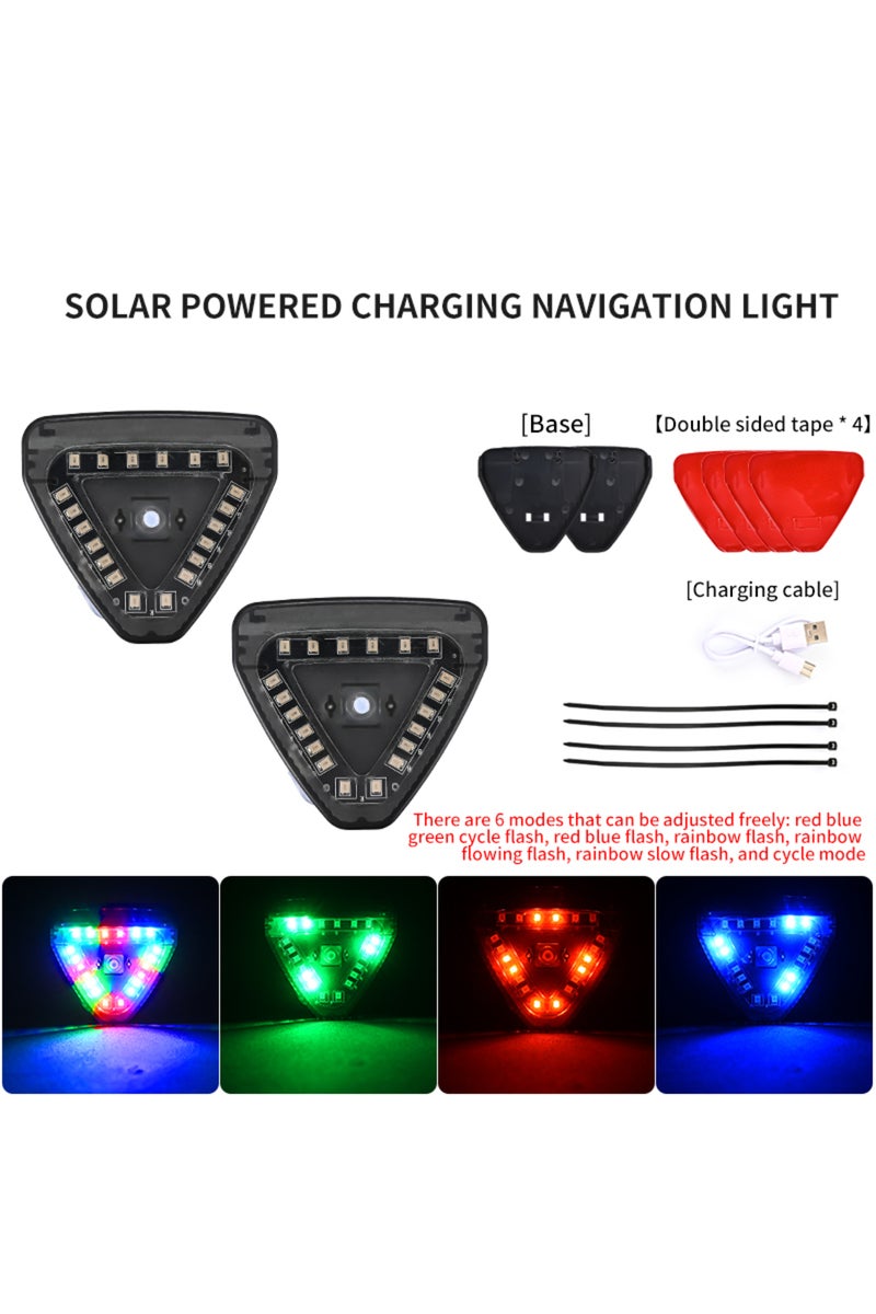 2pcs Solar Power Strobe Warning Light Motorcycle Car Motorbike Colorful Waterproof LED Night Rear Co