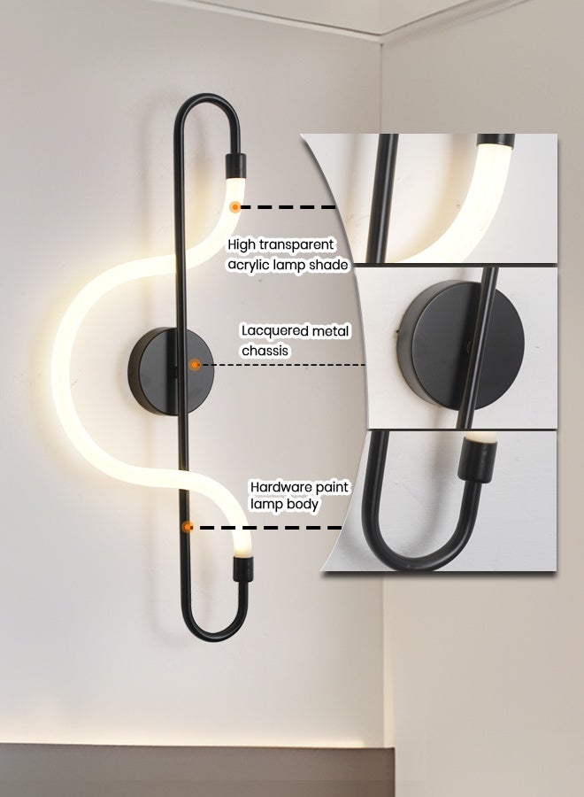 YATAI LIGHTING Modern LED Wall Light, 12W Minimalist Rectangular Wall Lamp with Switch Control, Dimmable 3000K-6000K Acrylic & Metal Sconce for Bedroom, Hallway, Dining Room, Mirror Side, Black, 60CM - Image 4