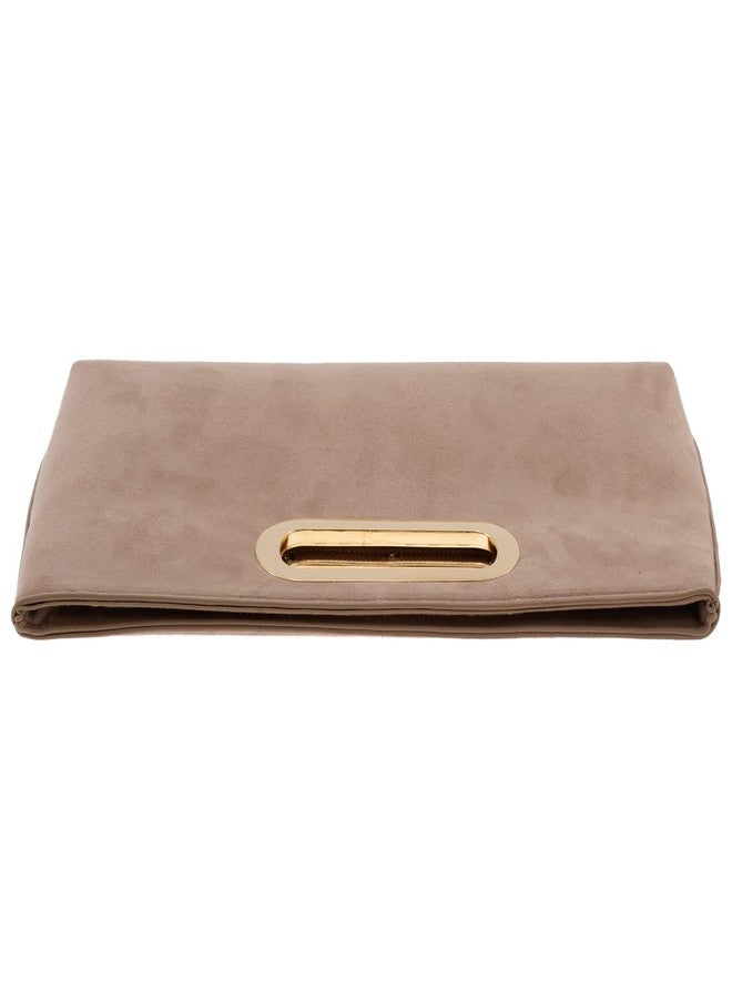 JNB Top Handle Faux Suede Clutch for Women, Evening Handbag with Detachable 21 Inch Chain Strap, Magnetic Snap Closure, Zipper Pocket, Structured Dressy Purse, Taupe - Image 3