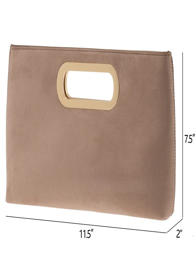 JNB Top Handle Faux Suede Clutch for Women, Evening Handbag with Detachable 21 Inch Chain Strap, Magnetic Snap Closure, Zipper Pocket, Structured Dressy Purse, Taupe - Image 2