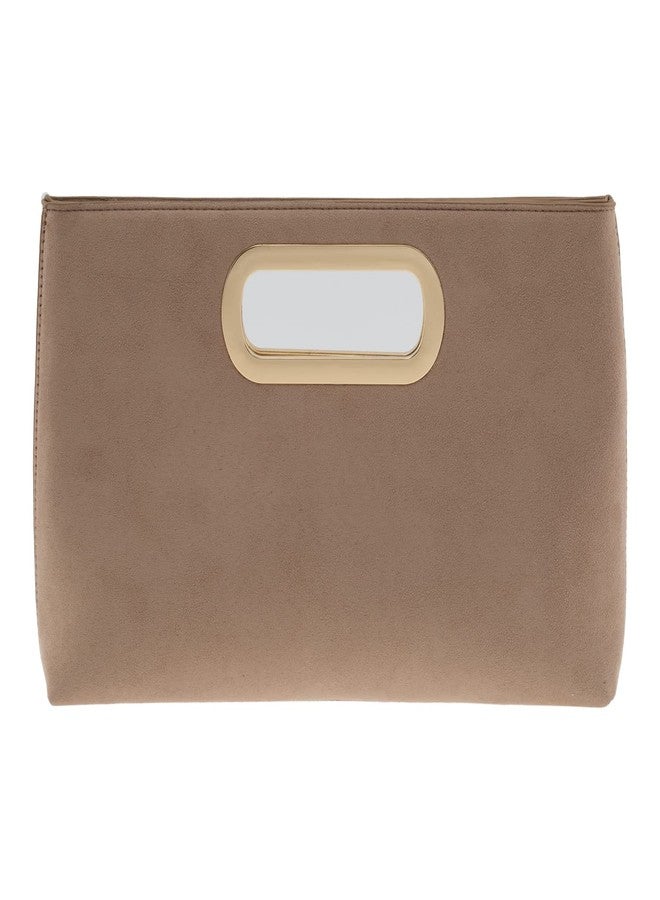 JNB Top Handle Faux Suede Clutch for Women, Evening Handbag with Detachable 21 Inch Chain Strap, Magnetic Snap Closure, Zipper Pocket, Structured Dressy Purse, Taupe - Image 1