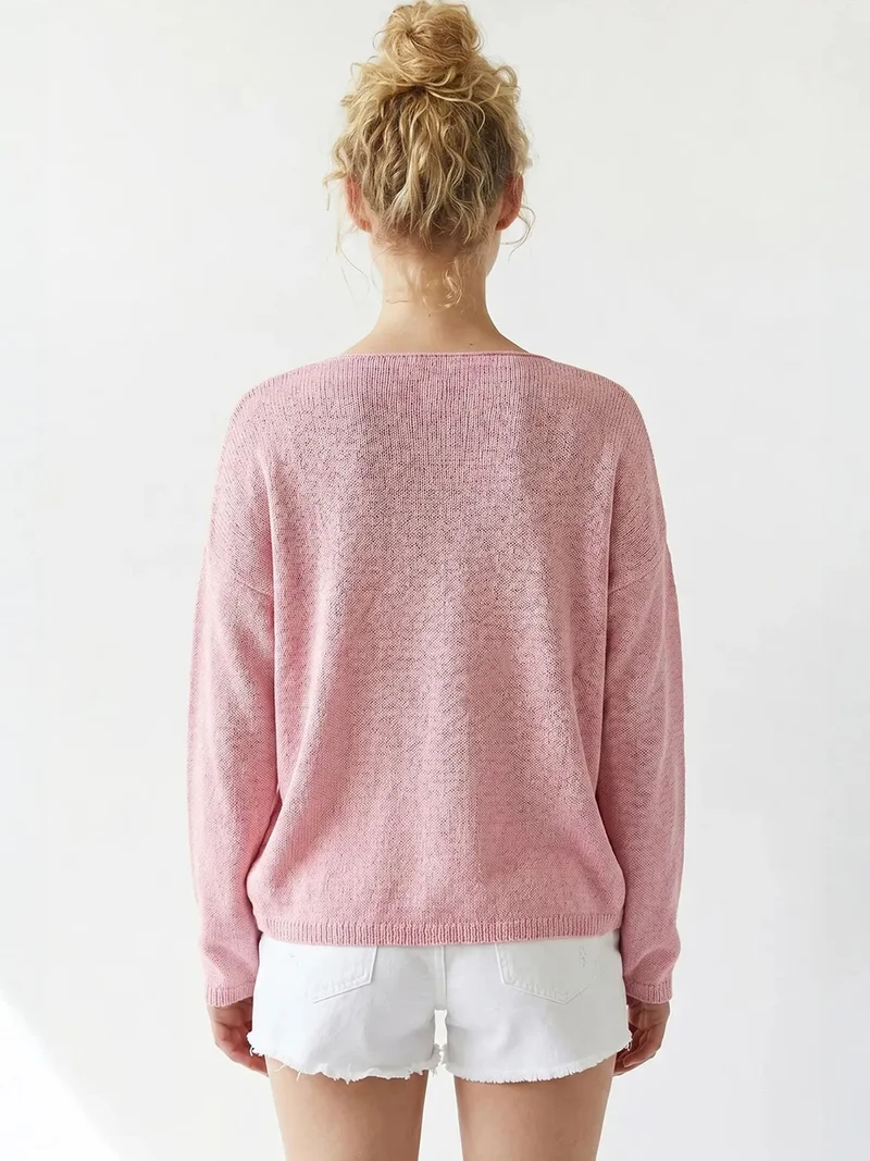 Mixray Blush Pink MIXRAY Oversized Boat Neck Knit Sweater for Women | Best Price UAE
