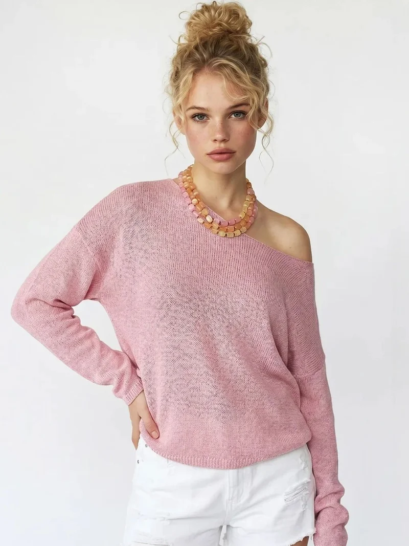 ميكسراي MIXRAY Oversized Boat Neck Knit Sweater