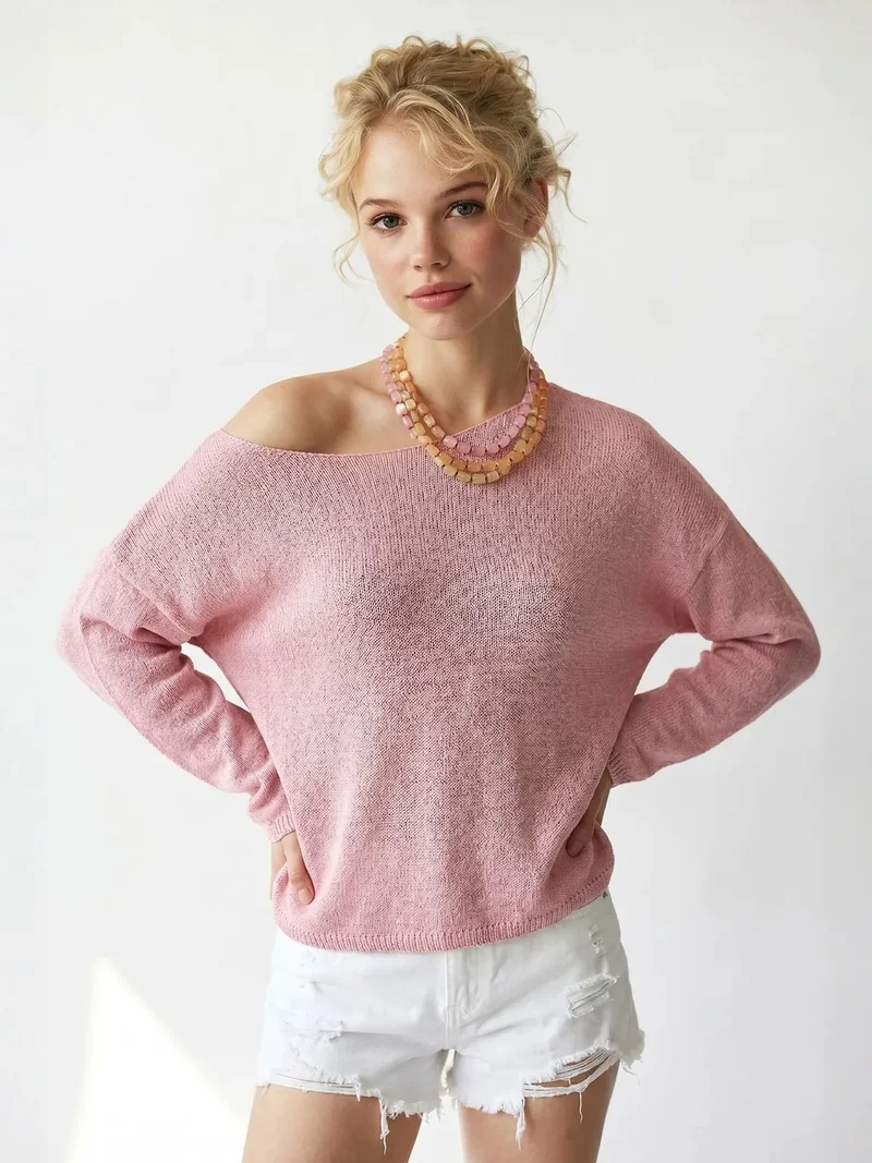 ميكسراي MIXRAY Oversized Boat Neck Knit Sweater