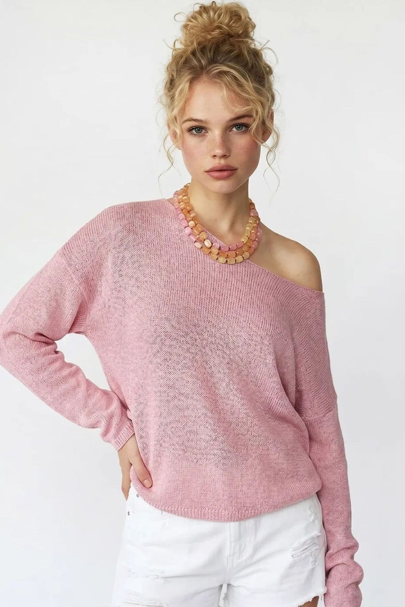 MIXRAY Oversized Boat Neck Knit Sweater - Image 1