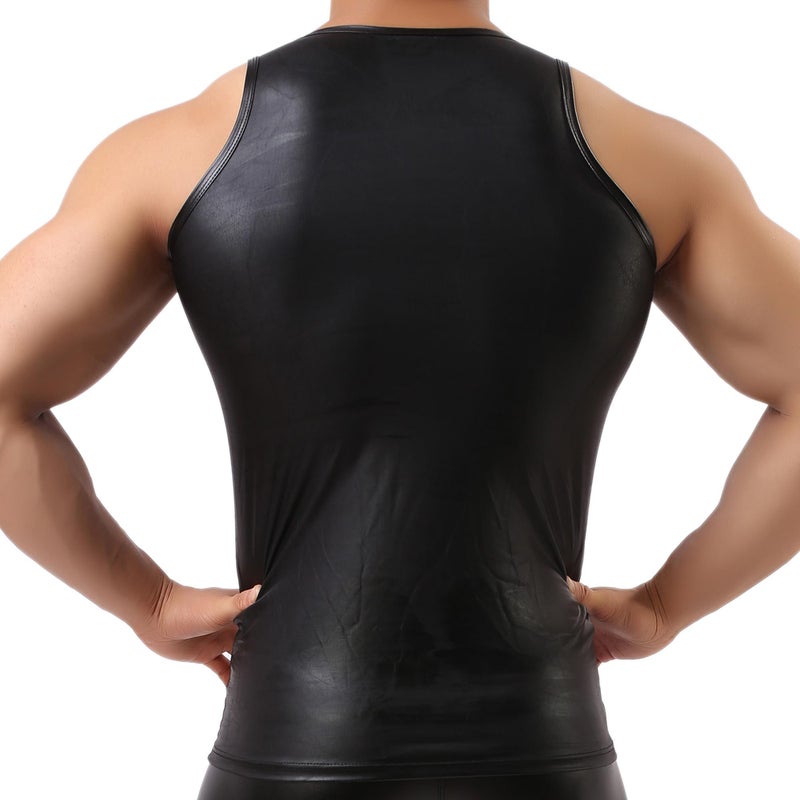 YUFEIDA Men's Faux Leather Vest Undershirt Tank Top Sleeveless Shirt Waistcoats - Image 4