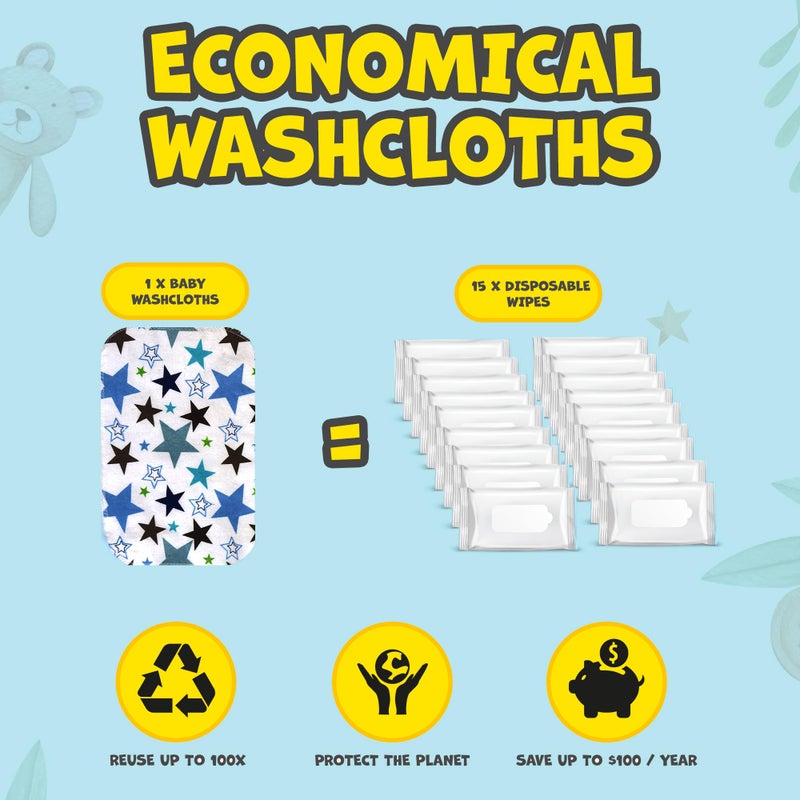 Omilion Baby Washcloth – 30 Pack of Flannel Newborn Washcloths – 100% Cotton - Fun, Colorful Designs – Reusable – Washable – 7x10 Inch Infant Washcloth Set - Image 4
